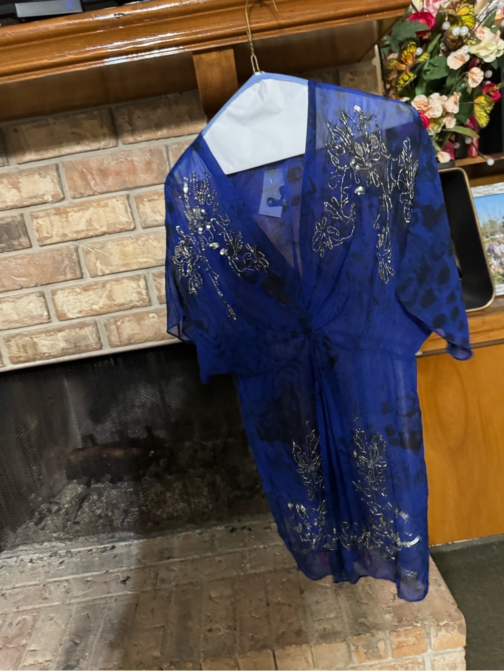 Cache Royal Blue top with Silver sequins